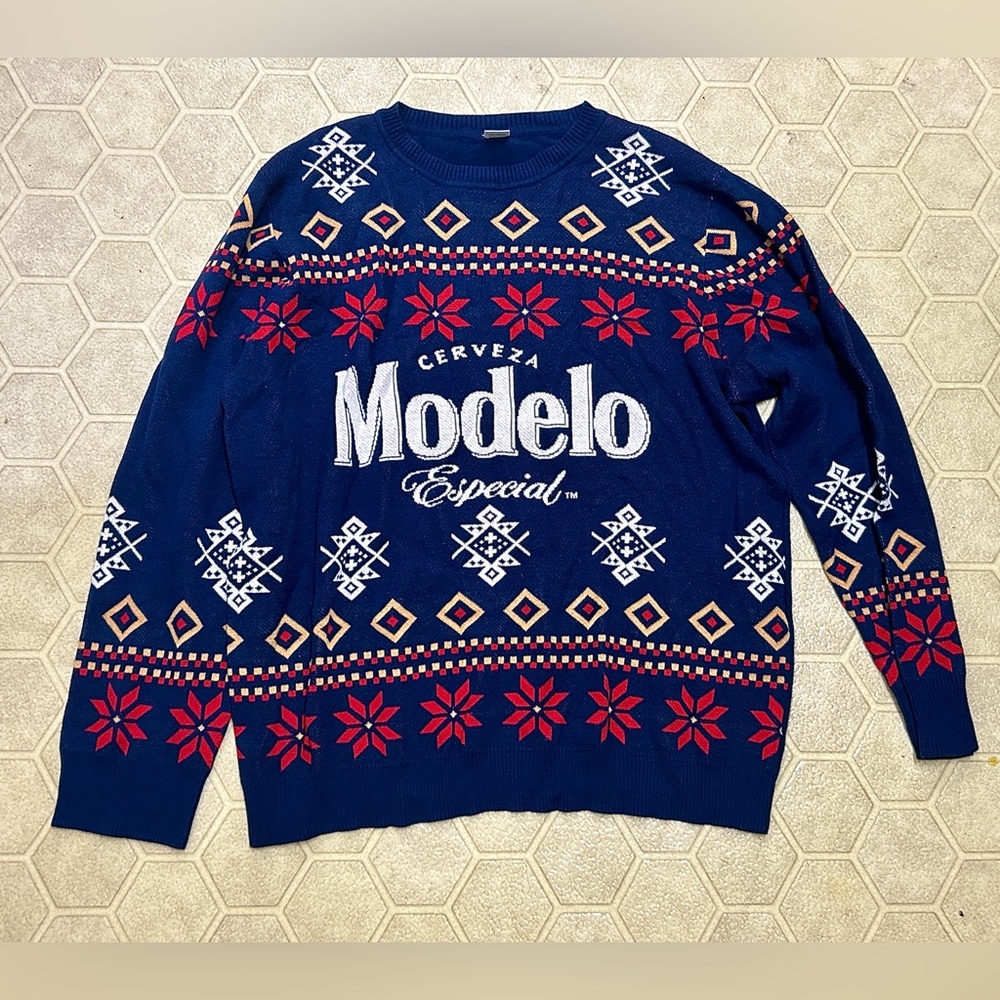 Men’s Large 100% Cotton CERVEZA MODELO ESPECIAL Christmas Beer Sweater